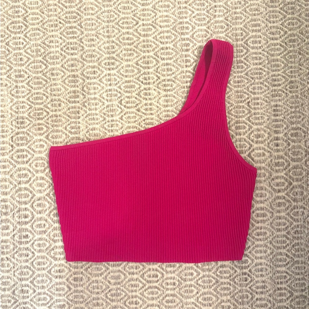 Aritzia Babatom Sculpt Knit One-Shoulder Pink Crop Top Soze M Barbiecore